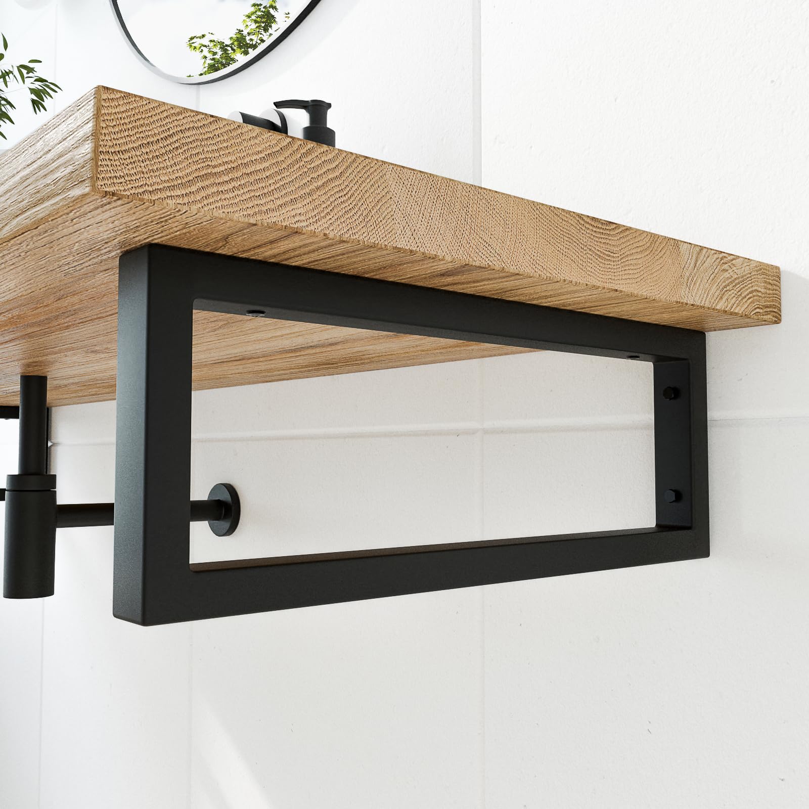 HEVVA 2er-Set Waschtischhalterung - RHEIN - Höhe 15 cm (40 cm, Schwarz) | Waschtischbefestigung, Halterung Waschtischplatte, Wandkonsole für Aufsatzwaschbecken, Waschtischkonsole, Waschtischträger