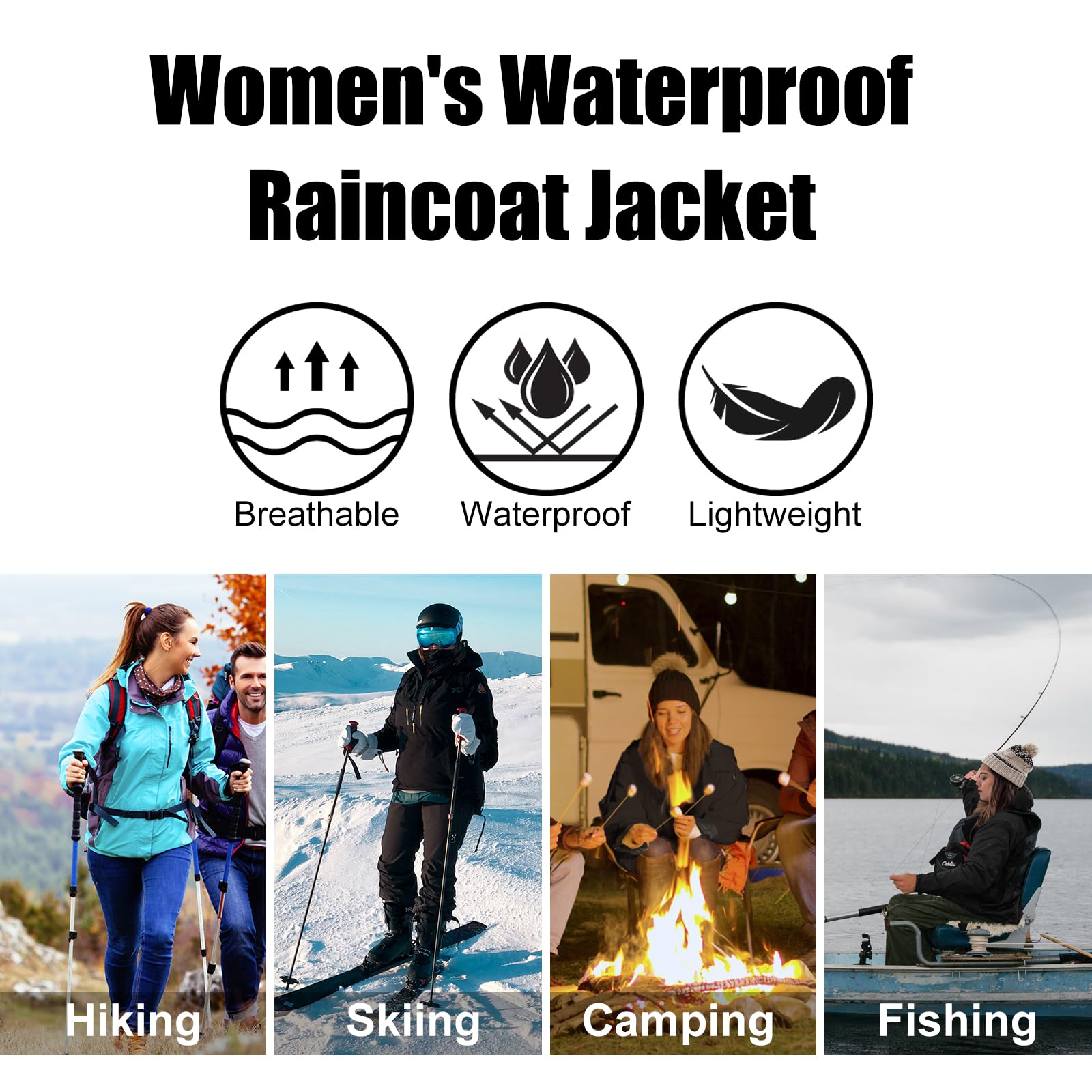 BATHRINS Regenjacke Damen Wasserdicht Atmungsaktiv Wanderjacke Windbreaker Leicht Outdoor Jacke mit Kapuze