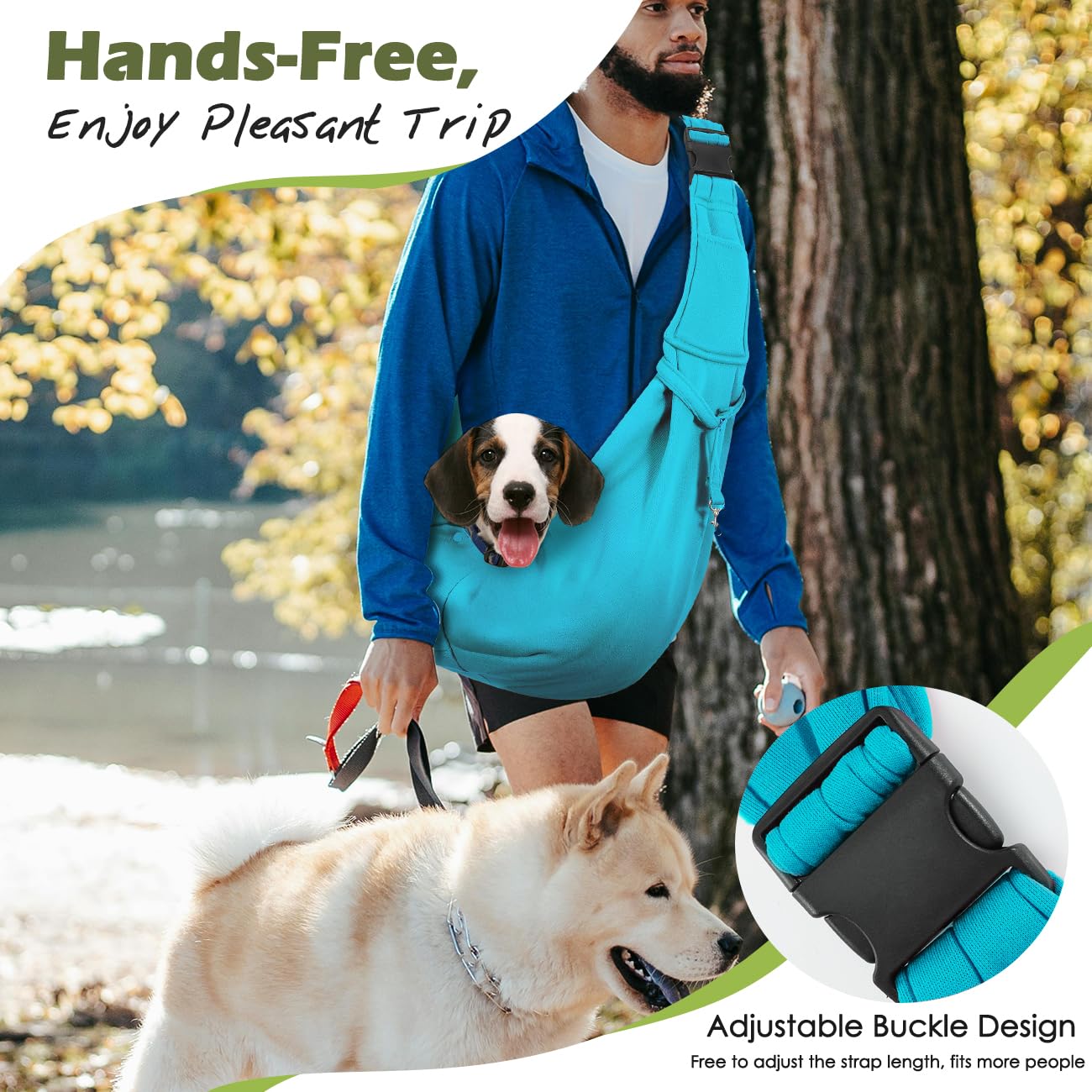 Pawaboo Dog Sling Carrier for Small Dogs Reversible Hand Free Dog Carrier Sling with Adjustable Strap Buckle & Safety Leash - Image 3