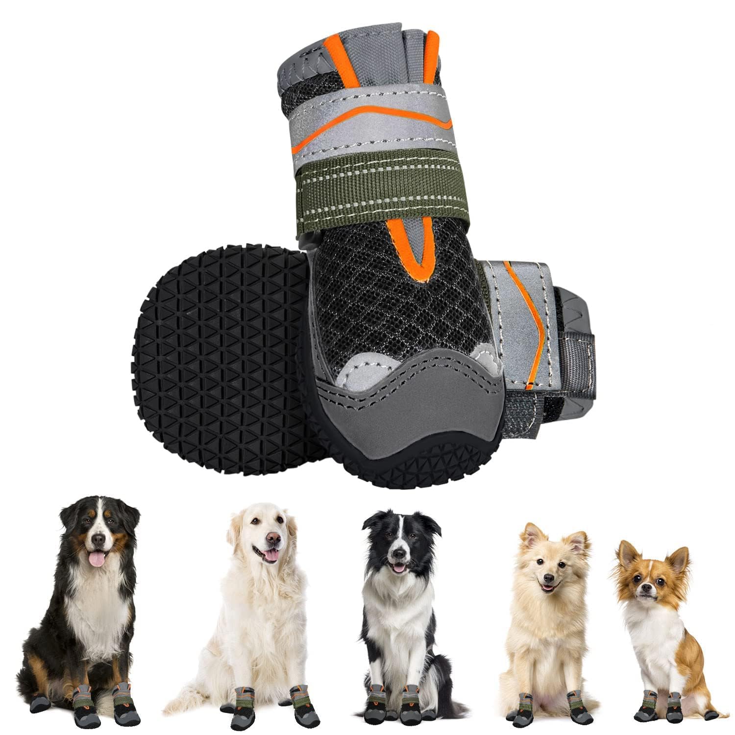 Eyein Dog Boots Paw Protector, Breathable Dog Boots for Injured Paws Waterproof, Dual Adjustable Washable Non-Slip Dog Shoes for Walking, Reflective Dog Shoes for Small Medium Large Dogs(2pcs) — view 89