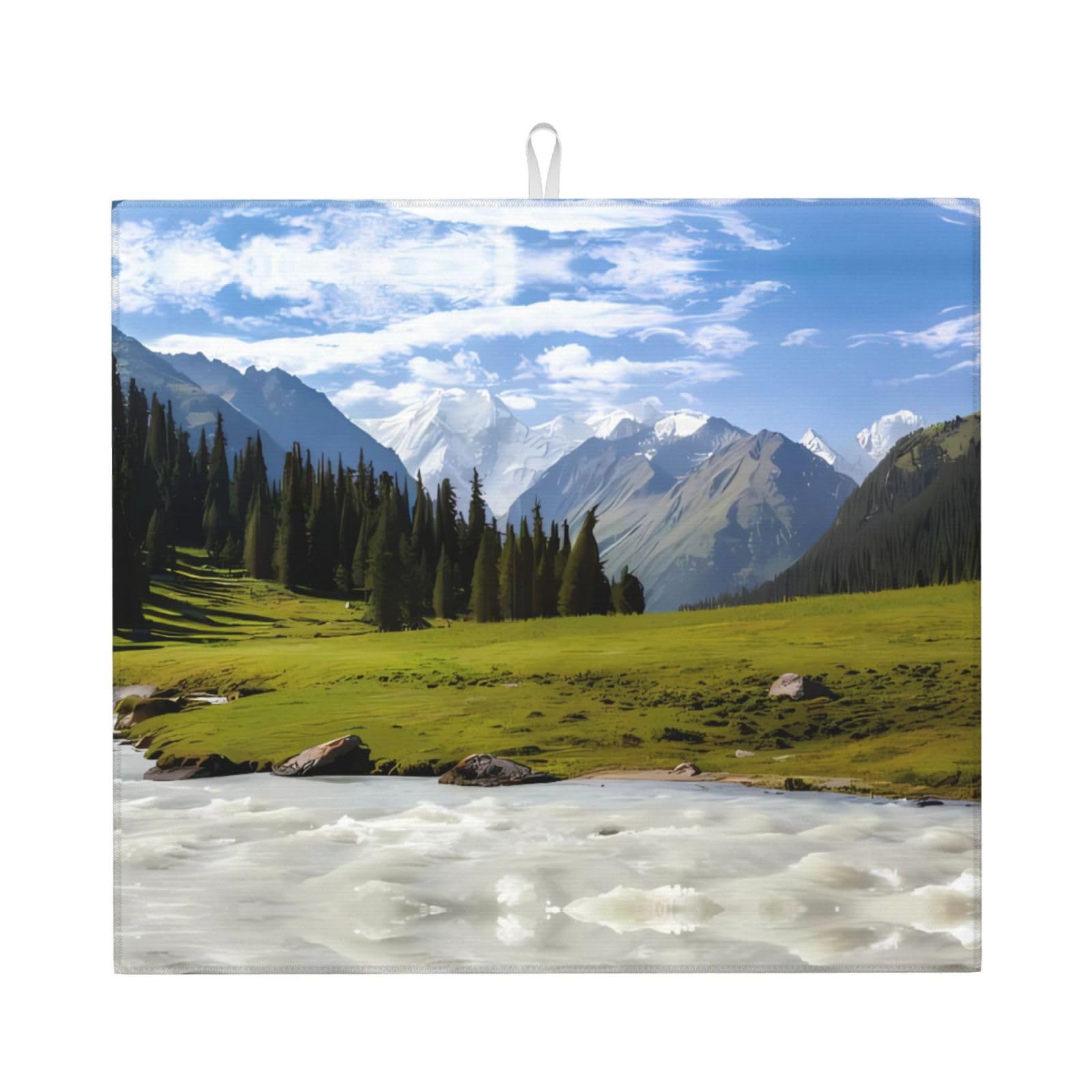 HJFCZH Snowy Mountainsc Prints Kitchen Drying Mat – Absorbent Dish Throw for Countertops, Quick-Dry Non-Slip Layer with Colorful Designs, for New Kitchens