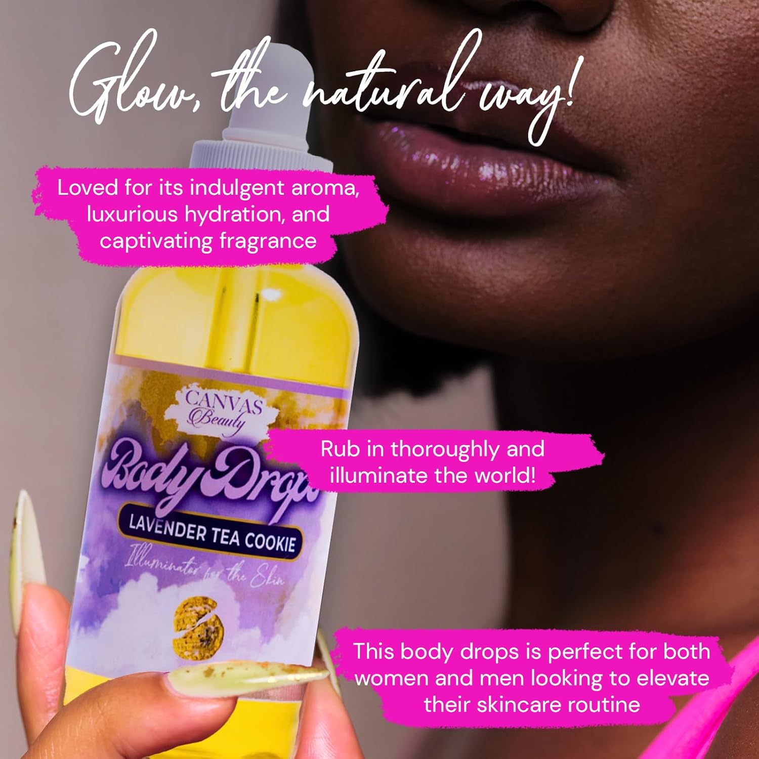 Canvas Beauty Body Drops – Lavender Tea Cookie Scented Body Oil with Coconut Oil, Sweet Floral Fragrance Body Drops, 4 oz