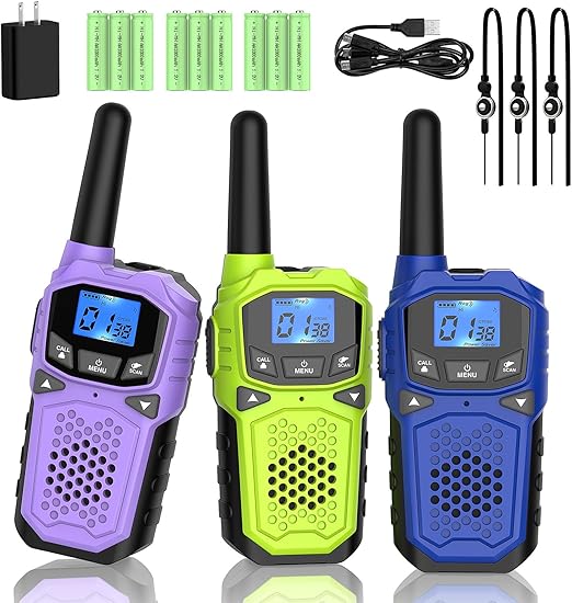 Walkie Talkies for Adults- WokTok Long Range Two Way Radio for Camping Hiking Hand Held Hiking Accessories Camping Gear Xmas Birthday Gift for Kids,SOS Siren,NOAA Weather Alert,3 Radios