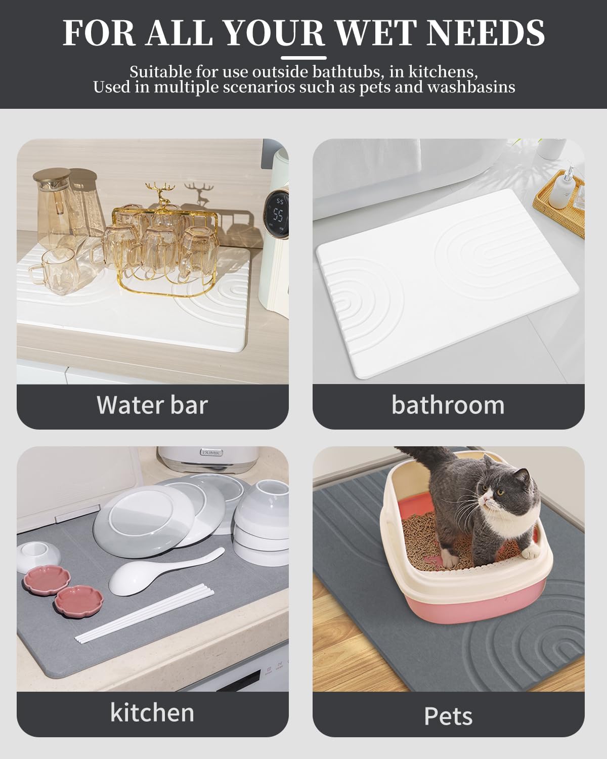 Stone - Tapete de baño de 24 x 16 pulgadas, tapete de ducha de tierra de diatomeas, de secado rápido, antideslizante, respetuoso con el medio ambiente, diseño moderno con almohadilla