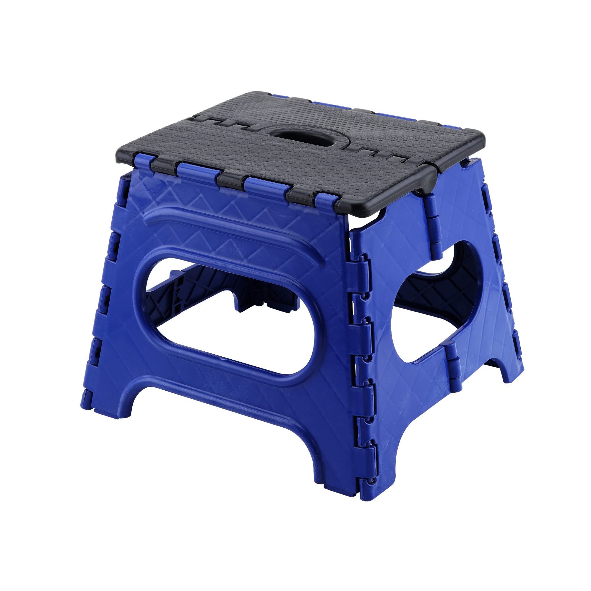 Primelife 12 inch Folding Step Stool for Adults, Non-Slip Textured Grip Surface, Foldable Space Saving Design, Carrying Handle, Holds for Kitchen and Rest of Home, (Blue-Black)-Prime-image-4