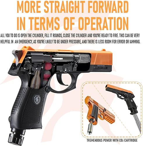 Miniatura 6 de Lancer Tactical Scorpion - Pistola de proyectil de pimienta de calibre 0.5 sin soplado, menos letal, para defensa personal, juego completo con bolas