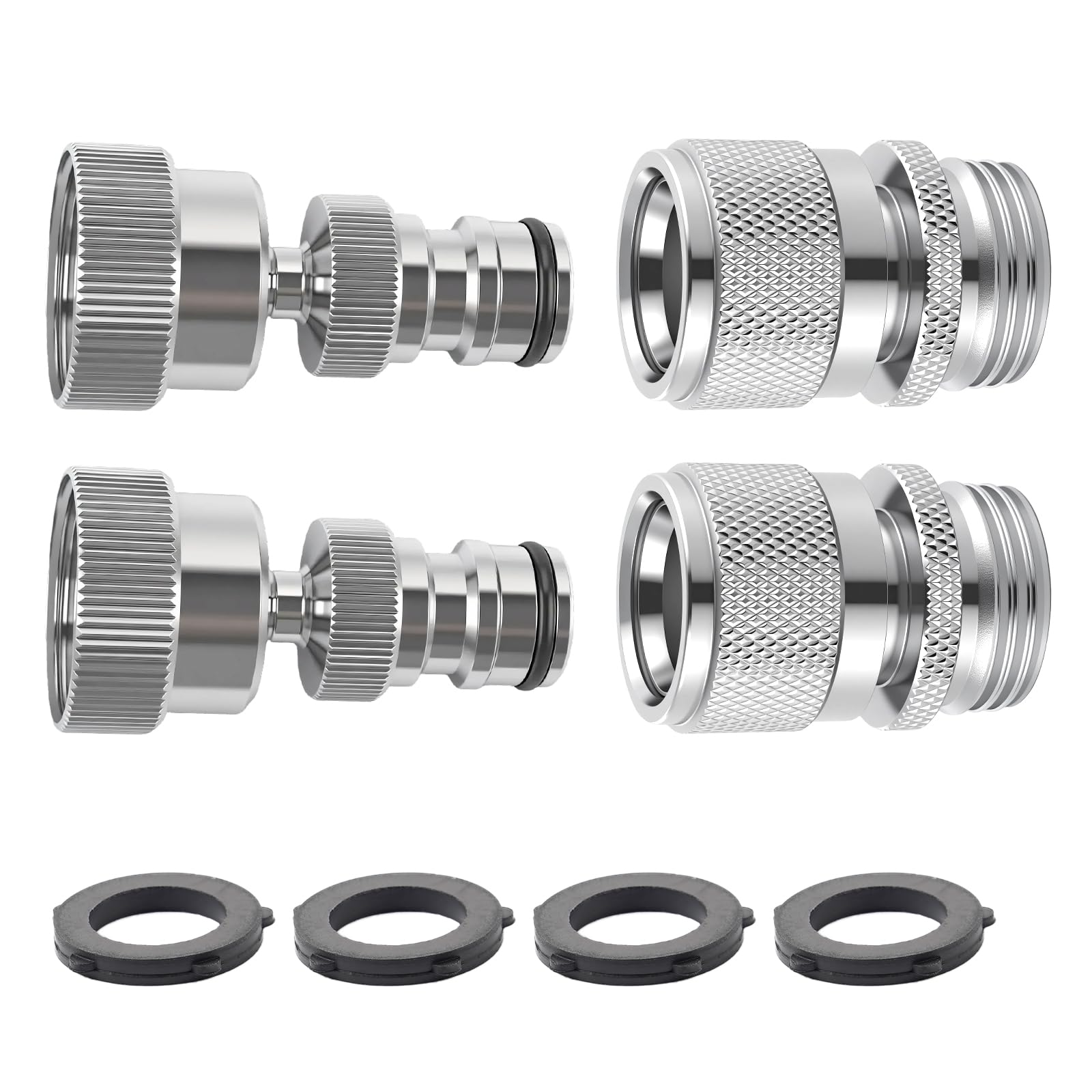 Hibbent Swivel Garden Hose Quick Connector, 360° Rotatable Faucet Hose Quick Connect Fitting, Solid Brass 3/4 Inch GHT Thread, Female and Male Adapter (2 Sets)