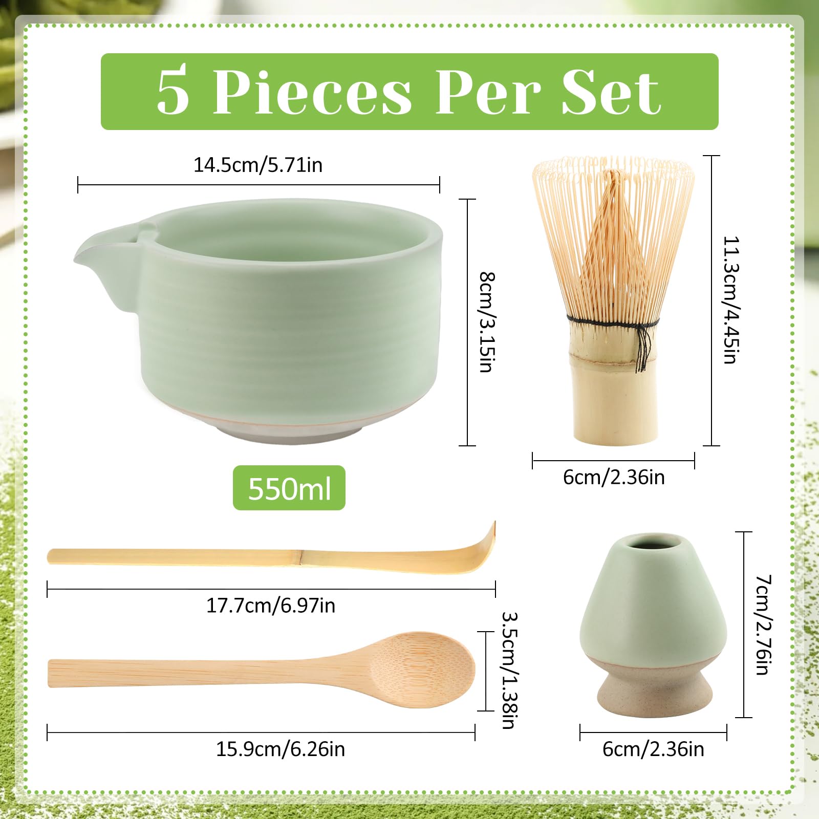 TAIHOBOMatcha zestaw z miotłą, 550 ml ceramiczna miska z dzióbkiem, uchwytem na miotłę i 2 łyżkami, do ceremonii parzenia herbaty, mieszania, do biura, herbaciarni