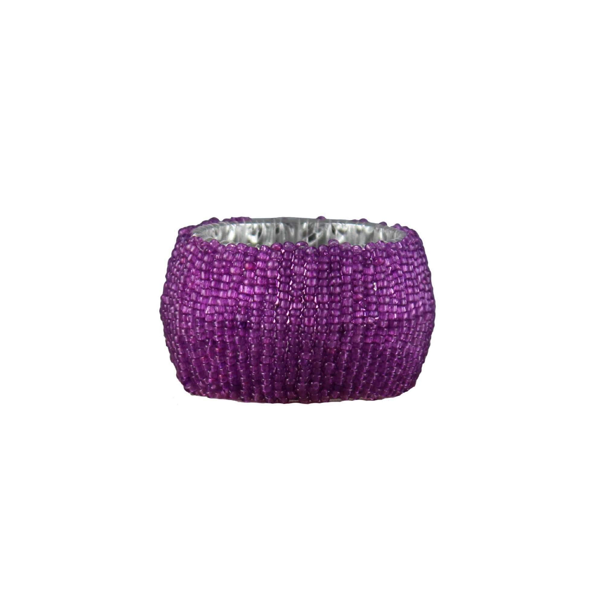 Purple Napkin Holder Rings Handmade Indian Beaded Round Size -1.5