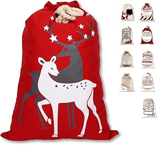 LessMo Christmas Santa Sack, Large Christmas Canvas Gift Bag with Drawstring, [Place to Write Wishes] Reusable Personalized Best Gift, for Xmas Package Storage, Christmas Party Supplies Favors