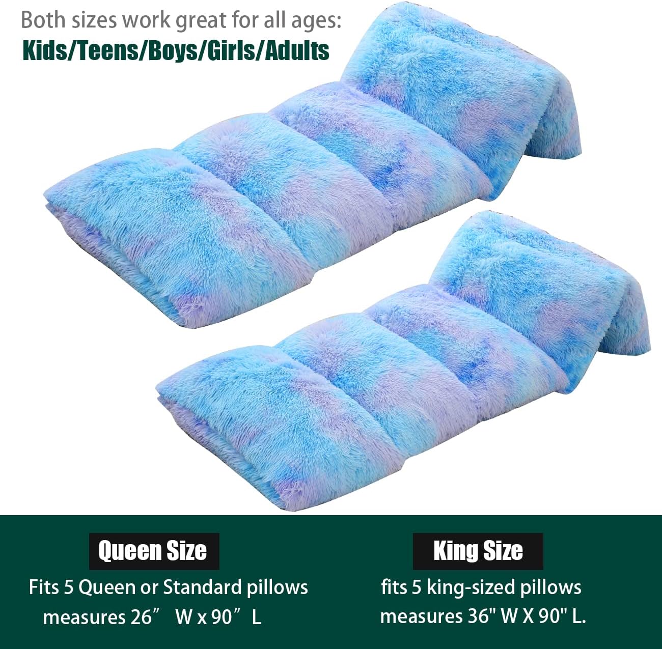 Mengersi Velvet Floor Pillows,Faux Fur Tie Dye Pillow Bed Floor Lounger Cover,Sleeping Mat for Kids Teen Toddler,Pillow Lounger for Reading Playing Games Party,Requires 5 Pillows(King,Blue)