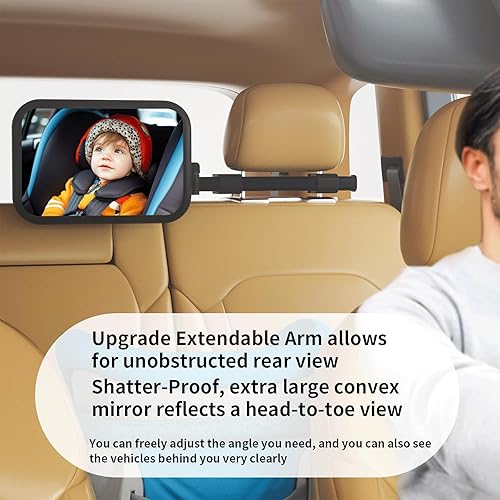 Miniatura 3 de TDFERAN Espejo de coche para bebé, espejo de asiento de automóvil para orientación trasera del bebé, brazo extensible, espejo para asiento de