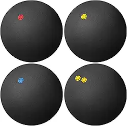 Toddmomy 4 bolas de squash, pontos amarelos duplos, pontos amarelos únicos, vermelho único, azul, bola de squash esportiva para iniciantes e treinamentos