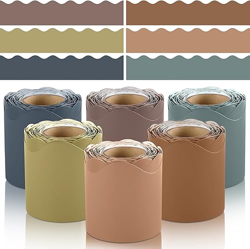 Miniatura 1 de Color avanzado 6 rollos de bordes de 198 pies para tablón de anuncios para aula, rollo de papel festoneado para aula, bordes festoneados para aula,