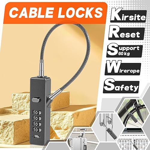 Miniatura 2 de Cerradura de combinación de cables de aleación de zinc de 4 dígitos, bloqueo de contraseña con 3 cuerdas de alambre resistentes a la intemperie,