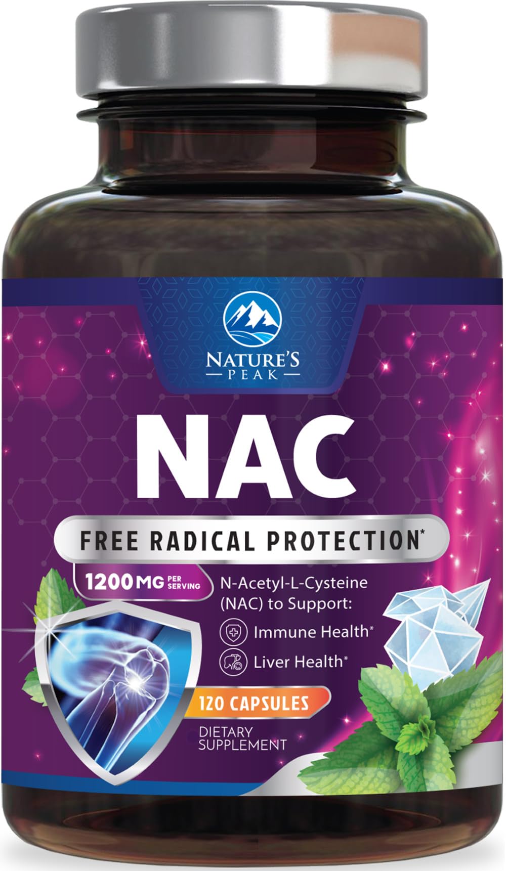 N-Acetyl-L-Cysteine (NAC) Supplement - 1200mg Free-Form NAC - Powerful Antioxidant Fights Free-Radicals - Daily Immune, Liver & Respiratory Support - Vegan, Gluten Free, Bottled in USA - 120 Capsules 120 Count (Pack of 1)
