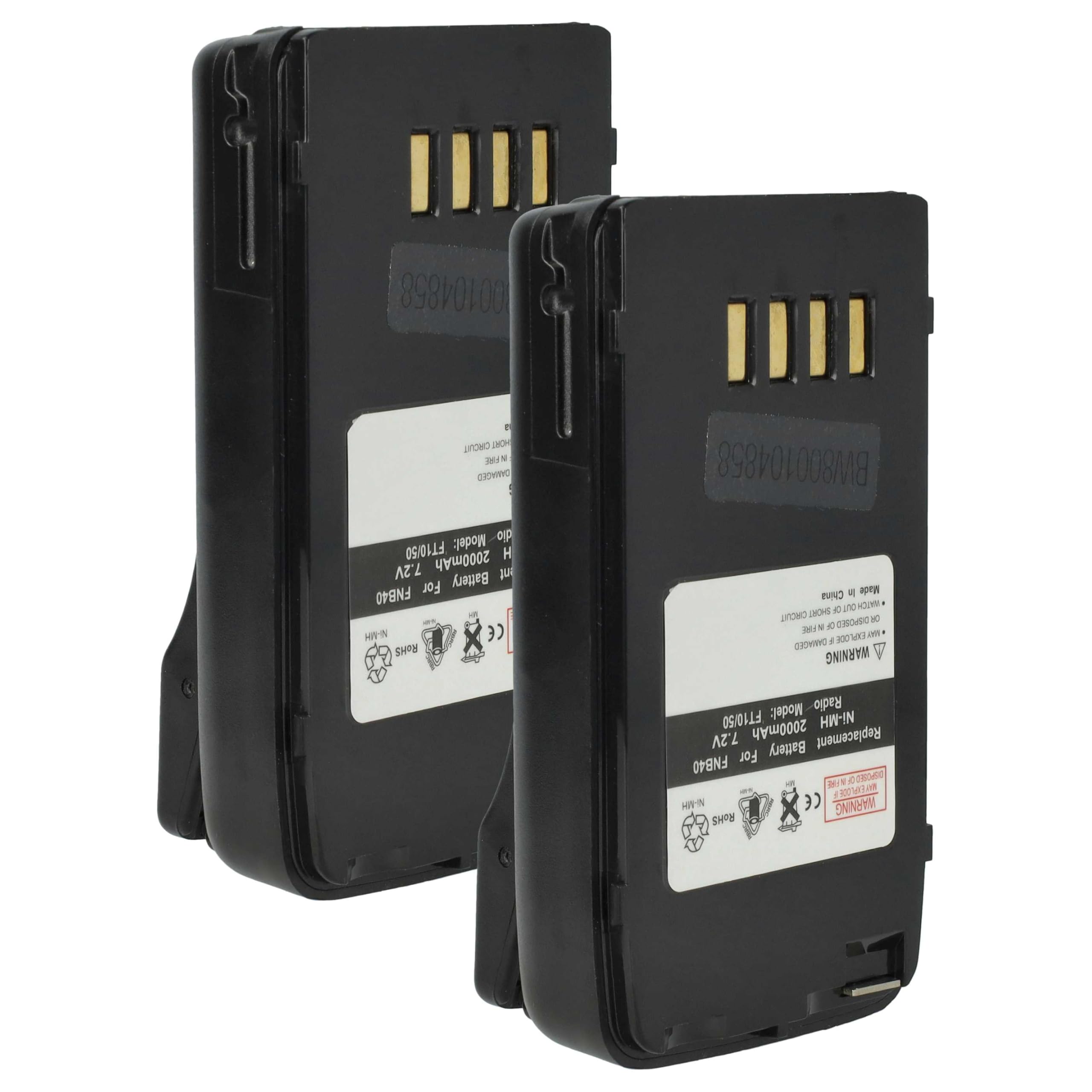 vhbw 2 x bateria kompatybilna z radiem Vertex Yaesu FT50R, FT-10R, FT40R, FT10R, FT-40R Radio (2000 mAh, 7,2 V, NiMH) + klips