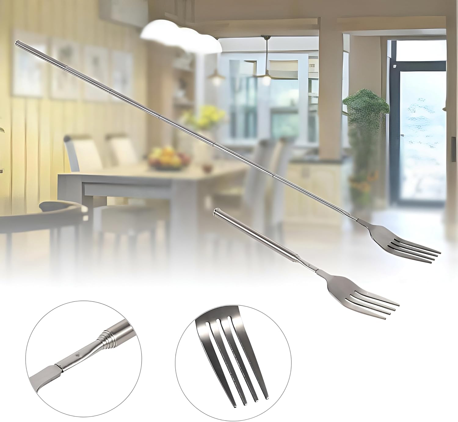 Lamdo Extendable Fork, 8.7-25.4in Stainless Steel Dinner Fruit Dessert Retractable Fork - Large, PCS 1.0