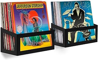 Hudson Hi-Fi Vinyl Display Holder - 2 Pack Record Display Shelf - Solid Steel Vinyl Wall Mount & Record Display, Quick Access Vinyl Record Wall Mount - Vinyl Record Shelf, Fits 25 LPs, Black Satin