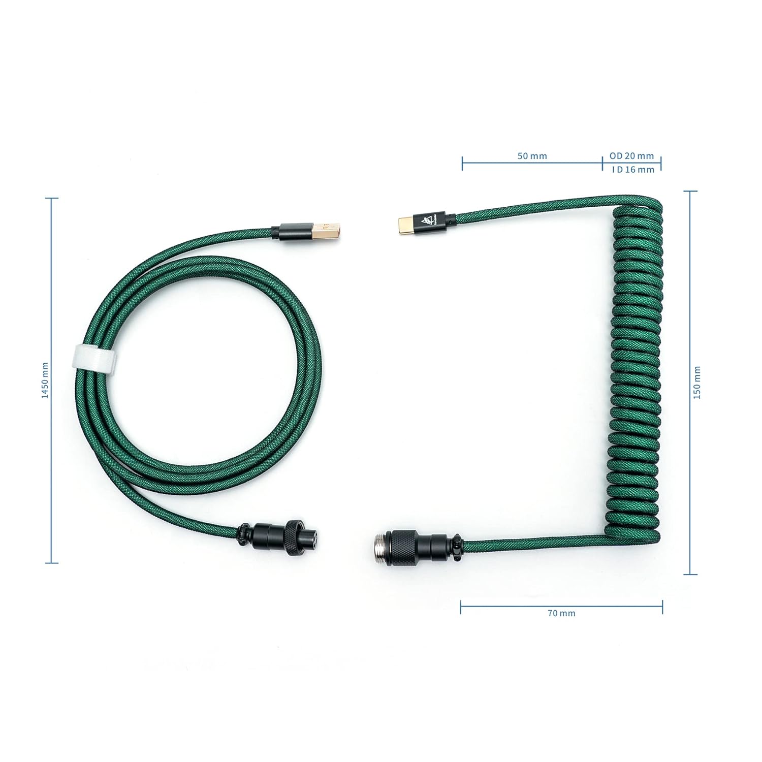 Formulamod USB C Coiled Keyboard Cable for Mechanical Keyboard, Coiled USB AviatorCable, Pro Double Sleeved Cable with Organizer Zipper Box (Green)