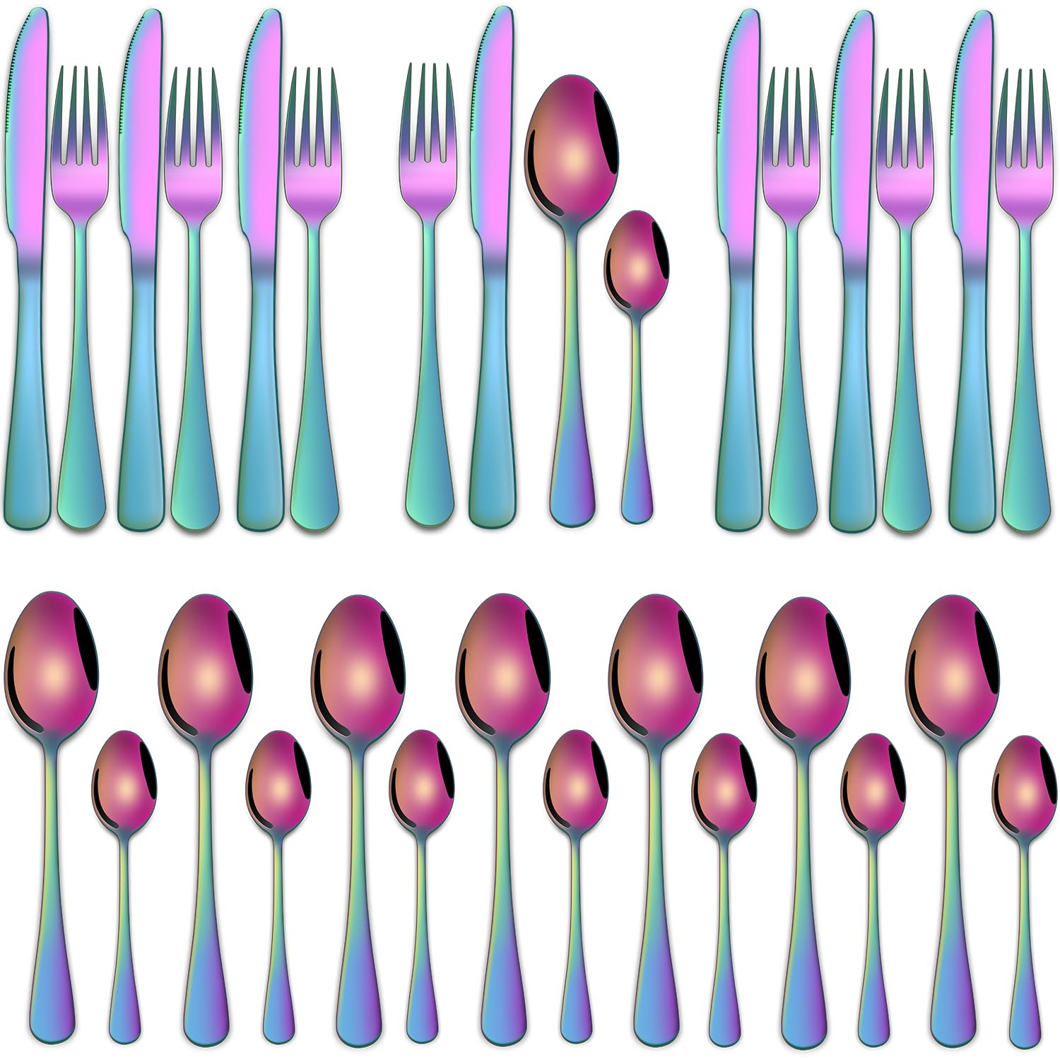 DEHOV Regenbogen 32-teilig Edelstahl Besteck Set 8 Personen