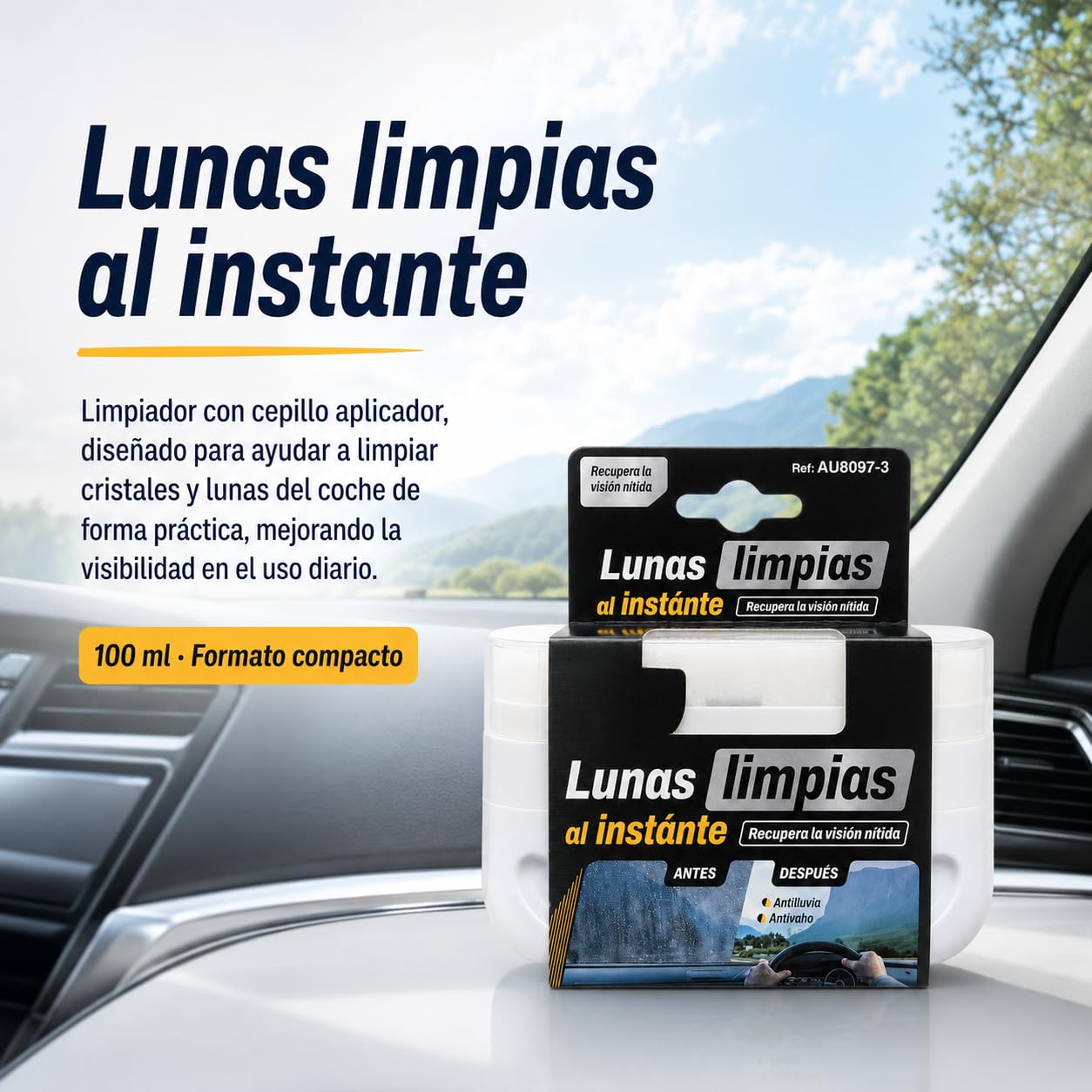 Limpiador de lunas 100 ml, esponja mágica para coche, pack de 12