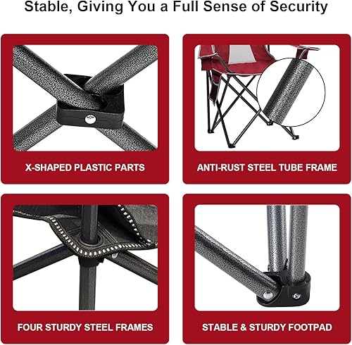 Miniatura 7 de Sillas plegables plegables para camping, silla plegable de césped resistente con bolsa refrigeradora, bolsillo de almacenamiento, bolsa impermeable,