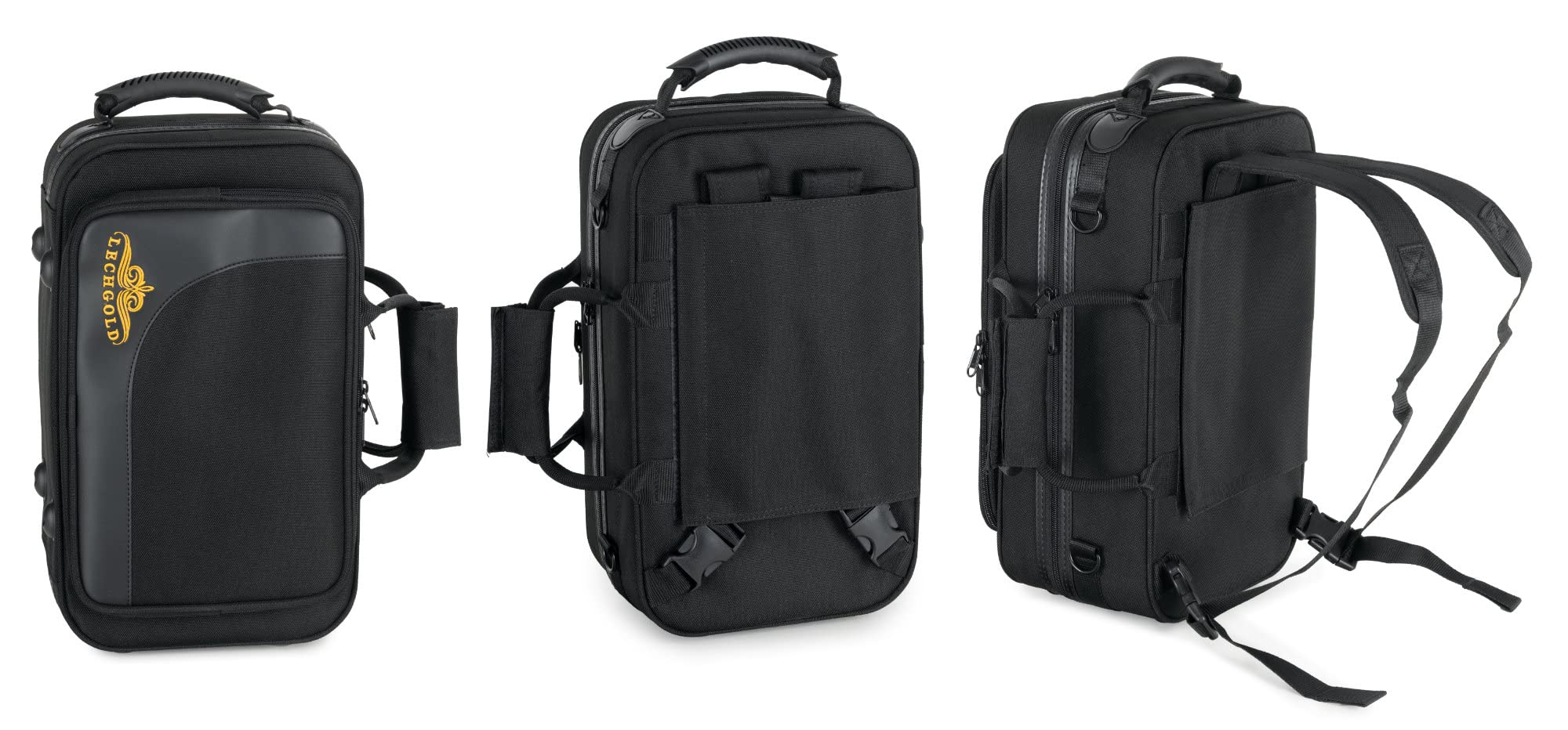Étui Léger Lechgold pour Cornet - Lightcase pour tous les cornets courants avec pistons Perinet - Rembourrage thermique - Poche extérieure - Harnais sac à dos - Embouchure et accessoires - Noir