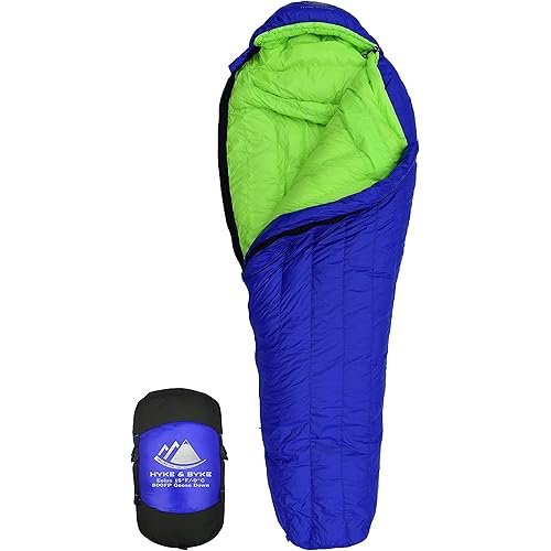 Hyke & Byke Eolus 15 F Hiking & Backpacking Sleeping Bag - 3 Season, 800FP Goose Down Sleeping Bag - Ultralight - Black/Clementine - 78in - Regular