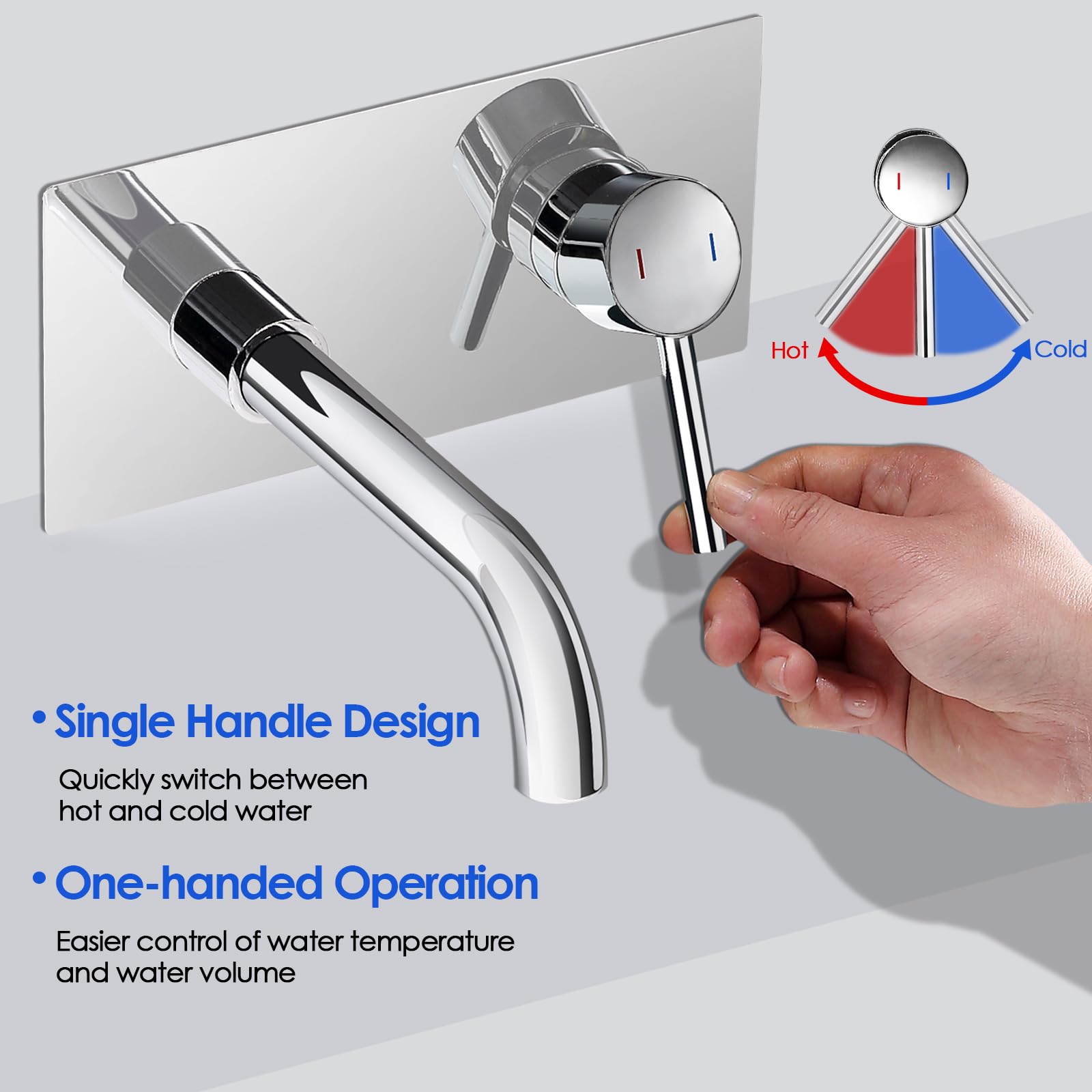ROVOGO Wall Mounted Basin Mixer Tap with Escutcheon & Concealed Stainless Steel Body 304 for Bath or Tub 2-Hole Bathroom Basin Tap with 360° Rotatable Spout - Image 4