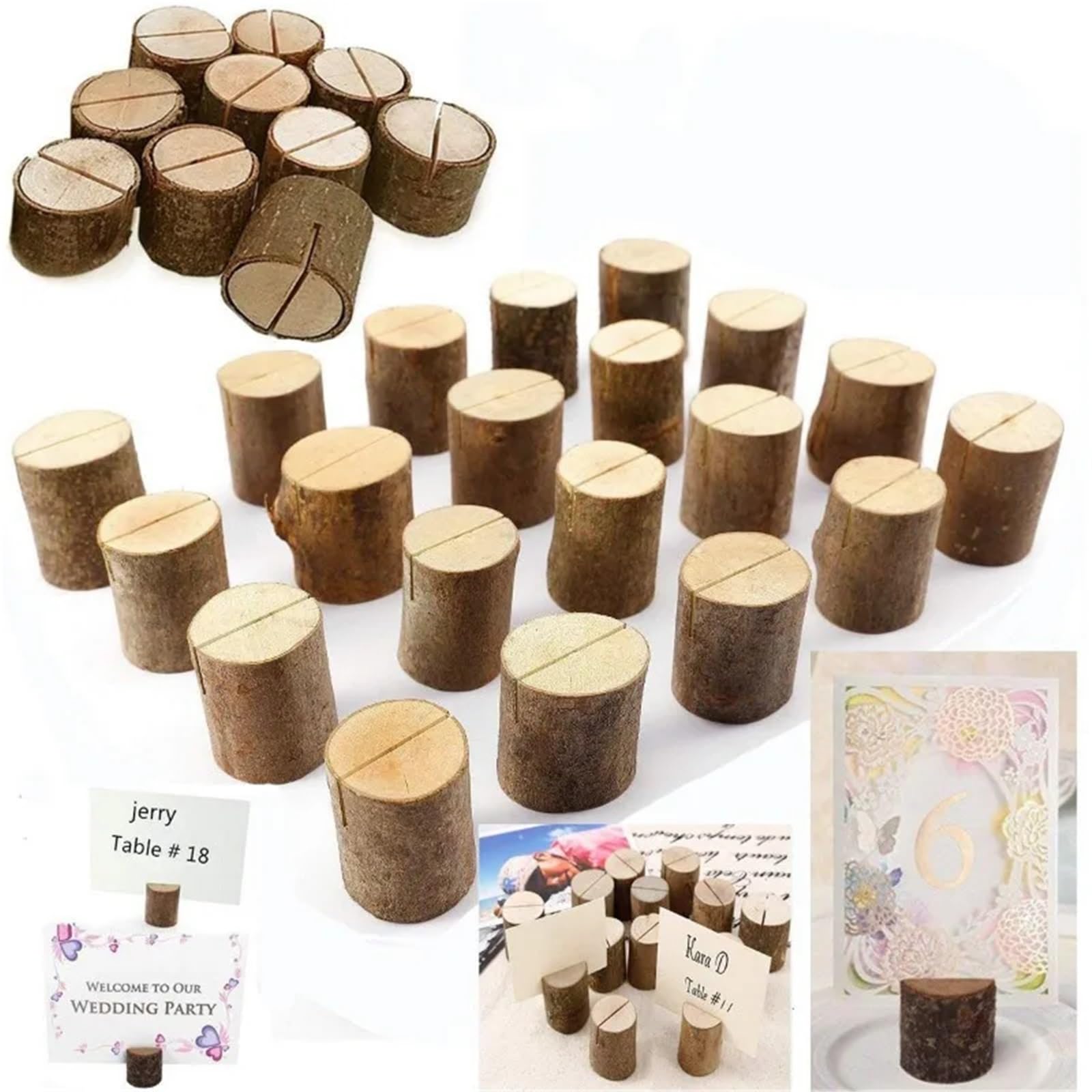 Tischkartenhalter aus Holz, 50 Stück, Tischkartenhalter, Ständer, Foto-Clip für Hochzeitstisch, Namennummer, Bilder