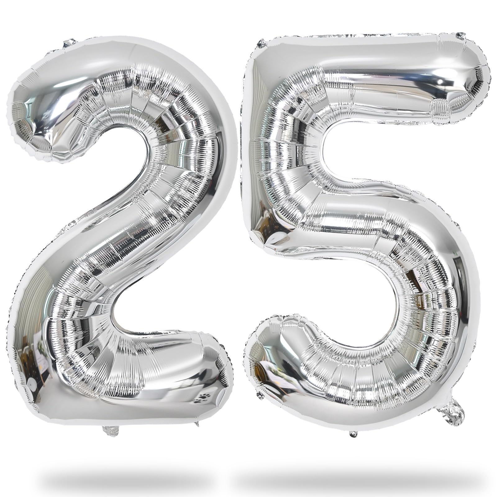 40 Inch 25th Birthday Balloons for Men, Mylar Self Inflating Silver 25 Balloon Number, Big Foil 2 & 5 Helium Balloons for Women 25 Year Old Birthday