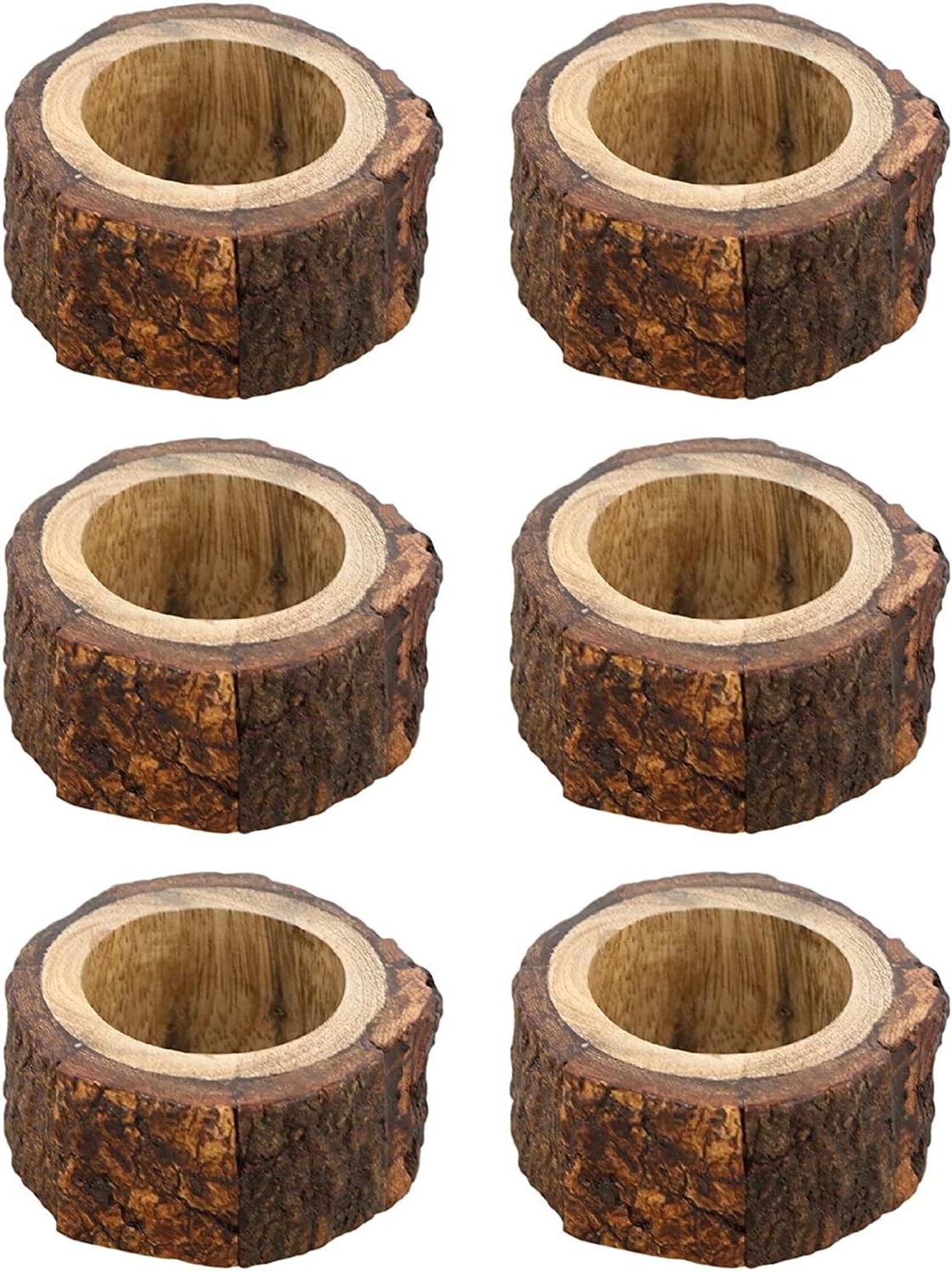 Handcrafted Rustic Wooden Napkin Rings Set of 6 for Table Dinner Decoration Set of 6