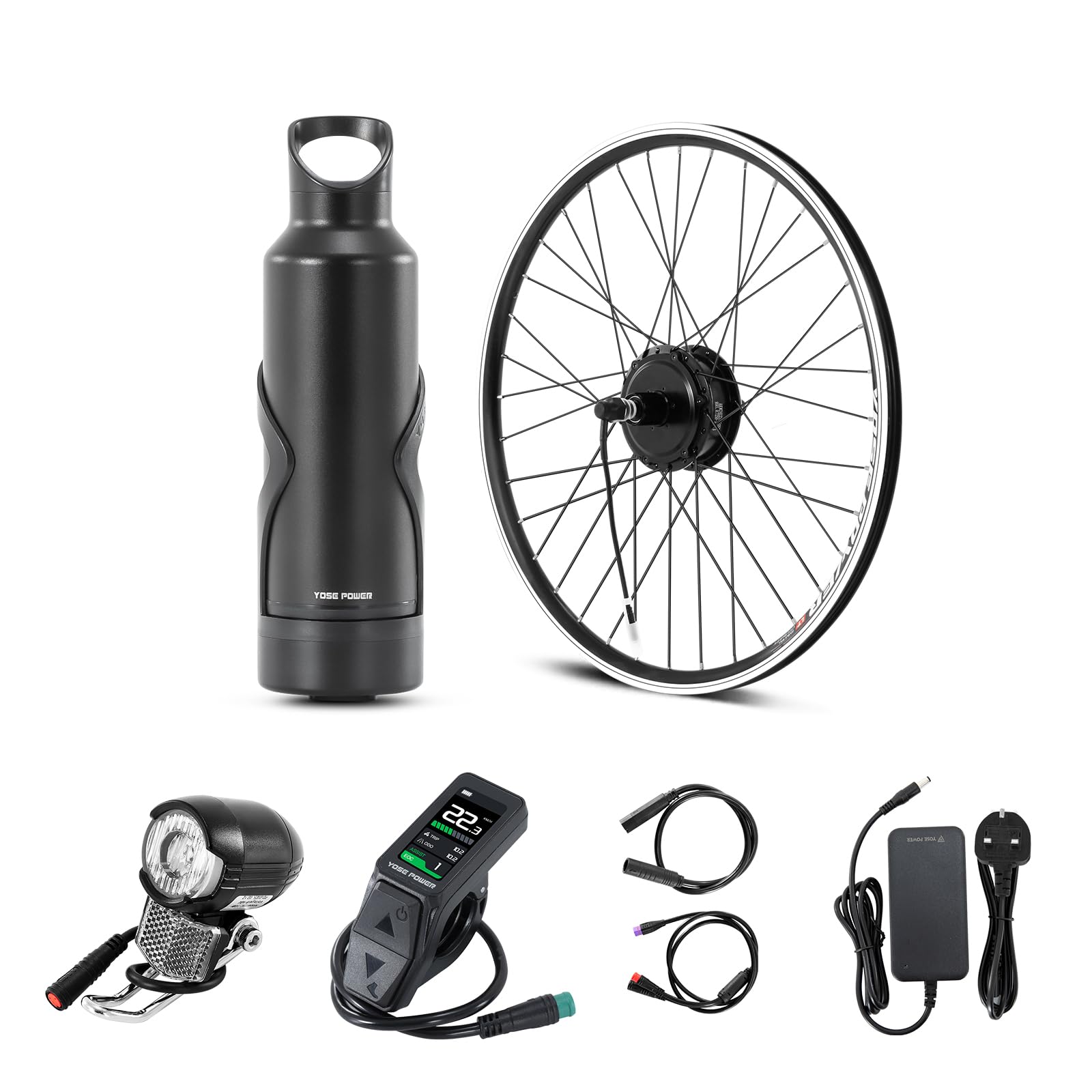YOSE POWER 26'' E-bike Conversion Kit 36V250W Rear Wheel Motor Cassette with 36V 7Ah battery and integrated torque sensor