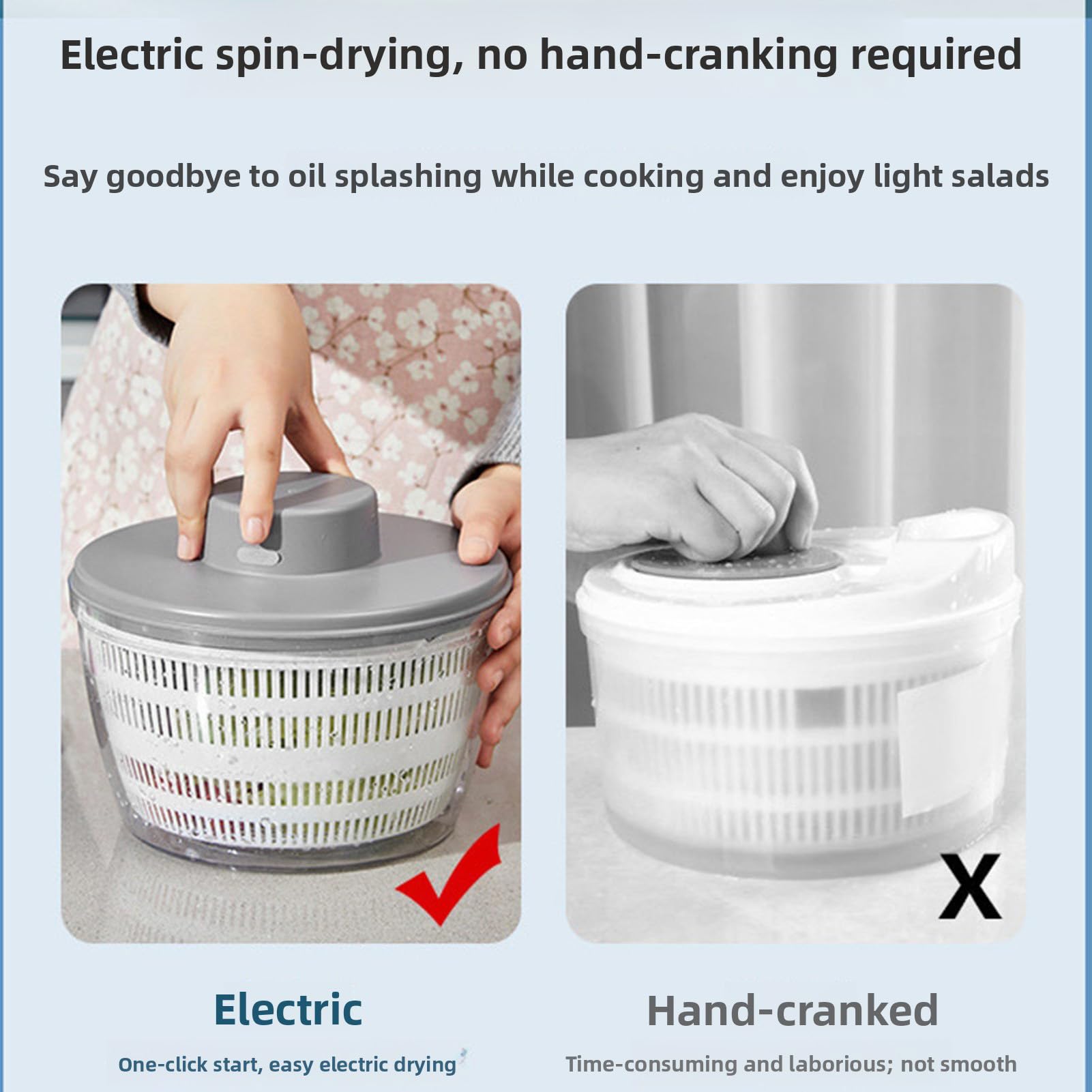 Generic Centrifugador eléctrico de ensalada, secadora de frutas y verduras de 4 L (gris)