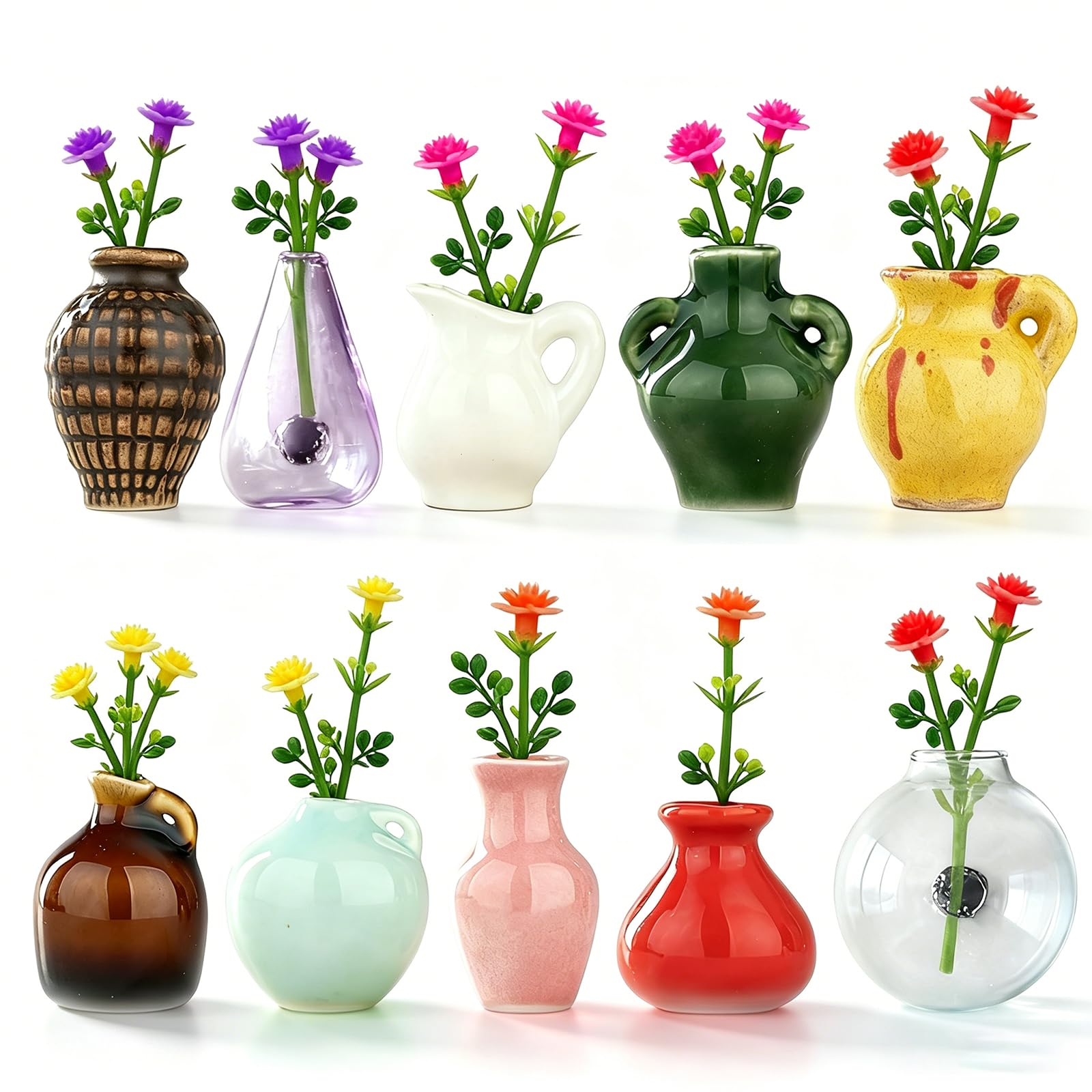 Fendyuz Mini Vase Fridge Magnets - 10Pcs Cute Mini Ceramic Vases Magnet, 3D Faux Ceramic Flower Magnets for Refrigerator, Locker, Kitchen, Office