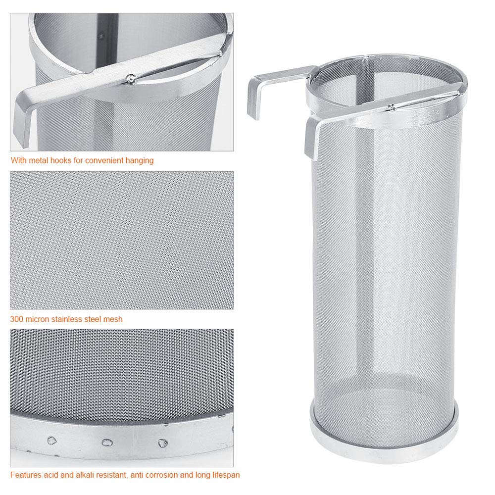 TopHomer (10 * 25cm/4x10inch) Edelstahl Bierbrauen Filter 300 Micron Hausgemachte Brauerei Bier Hopfen Mesh Filter Sieb mit Haken Kettle Brew Filter