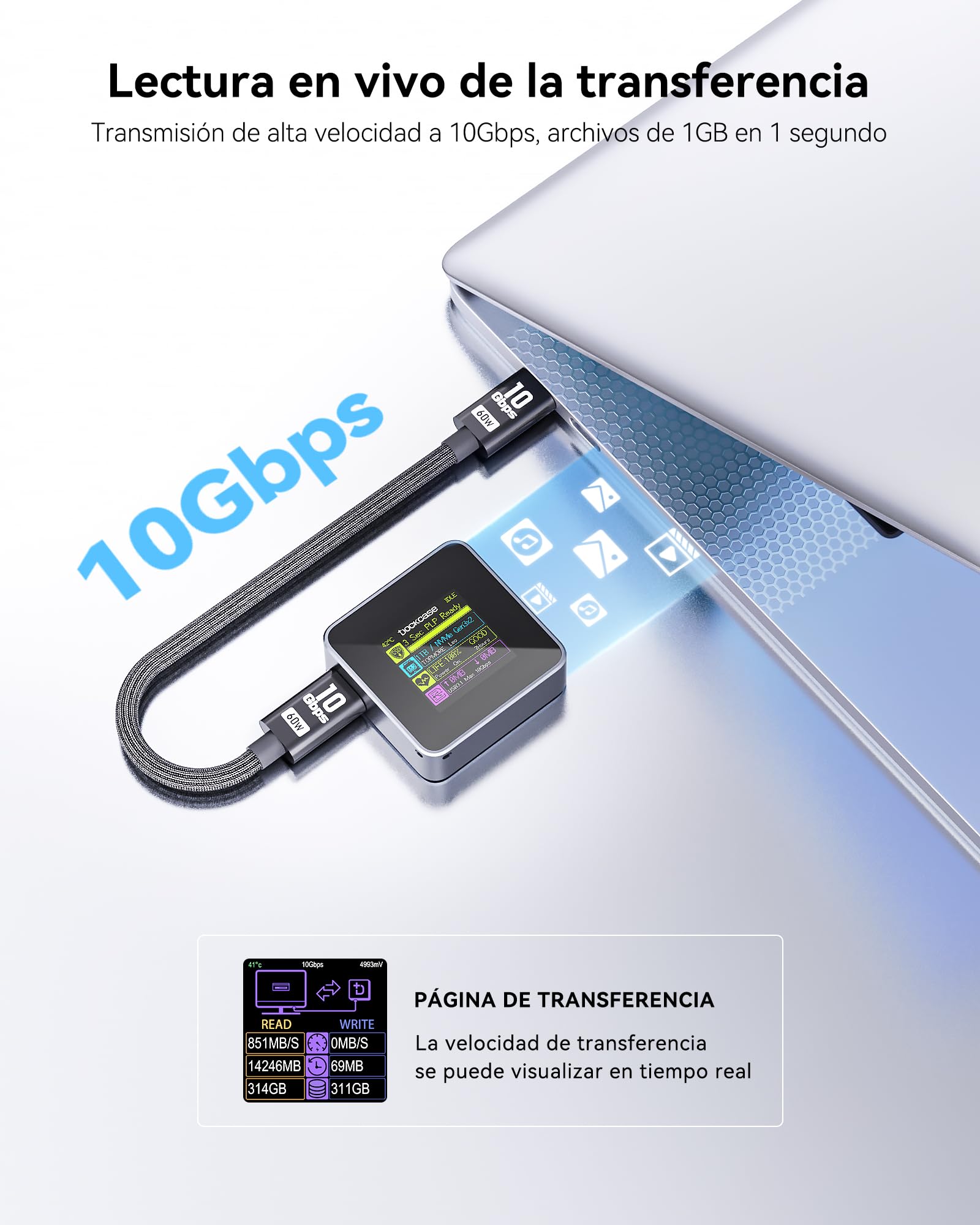 DOCKCASE Pocket M.2 NVMe Smart Carcasa SSD - Detección de Vida Útil del Disco de la Carcasa Disco Duro, 3s Power Loss Protection, USB-C 3.2 (10 Gbps) para 2230 M.2 NVMe/PCle SSD, hasta 2TB, Gris