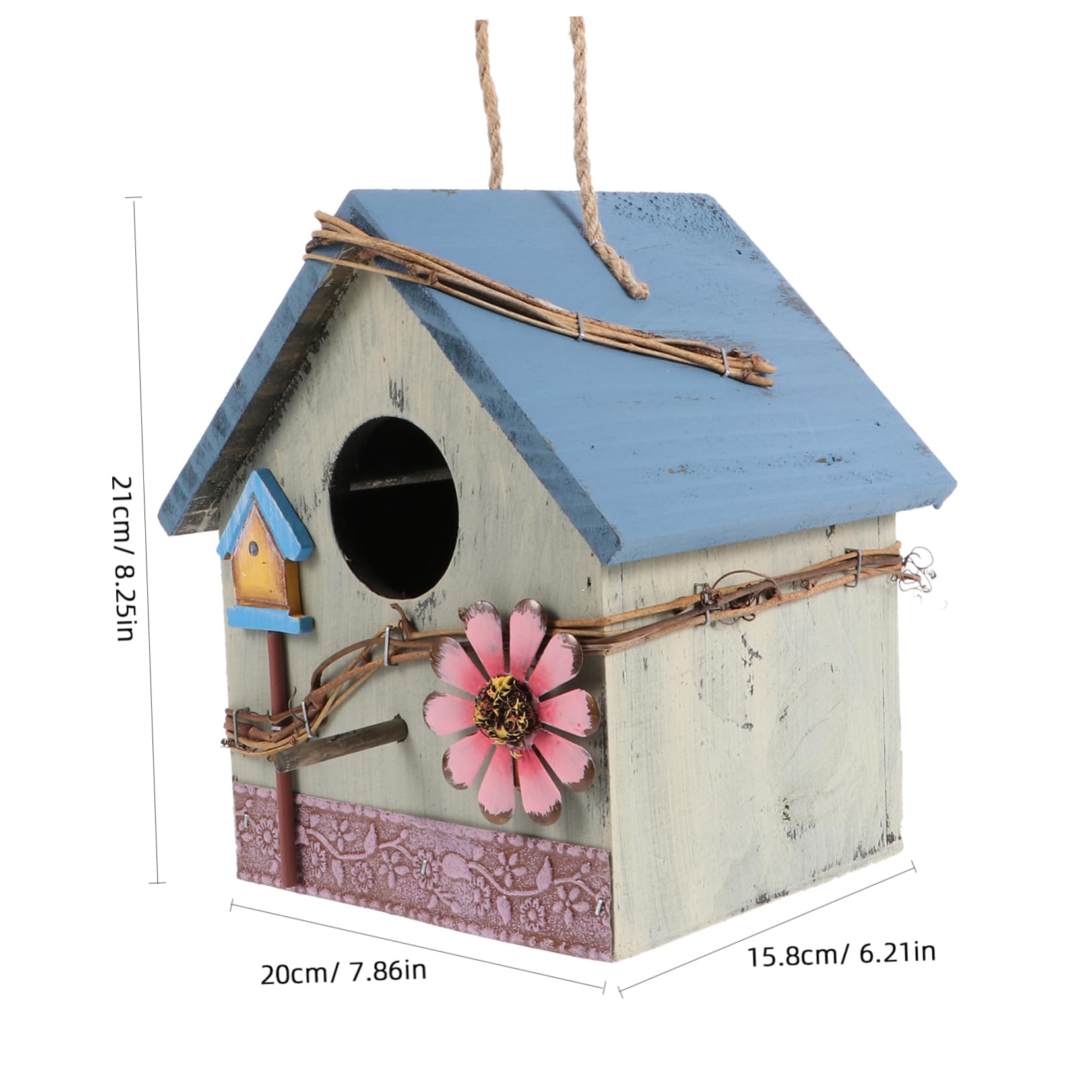 Holz Vogelhaus Wildvogelhaus zum Aufhängen Garten Papageien Futterstelle mit Schutzdach Grün Gartendekoration Vogelbeobachtung Terrassen Nistkasten