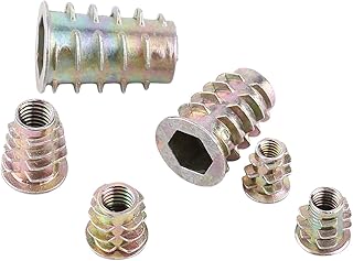 Insert Nuts, 50Pcs Zinc Alloy Screw-in Type M4 M5 M6 M8 M10 (10mm 15mm 20mm 25mm) Hex Drive Threaded Insert Nuts Assortment, with Plastic Box