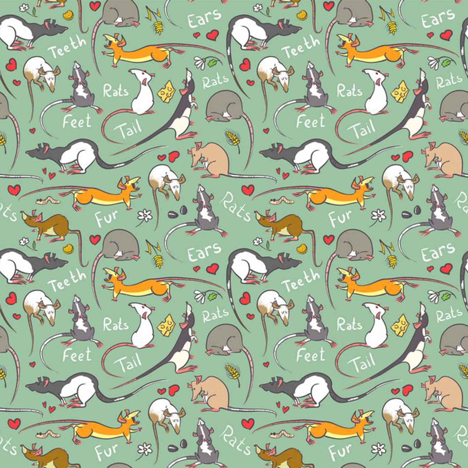 Kids Rat Fabric by The Yard Mouse Rodents Upholstery Fabric Funny Animal Love Heart Decorative Quilting Sewing Fabric for Boys Girls Cartoon Waterproof Fabric, DIY Art,Teal Blue 10 Yards