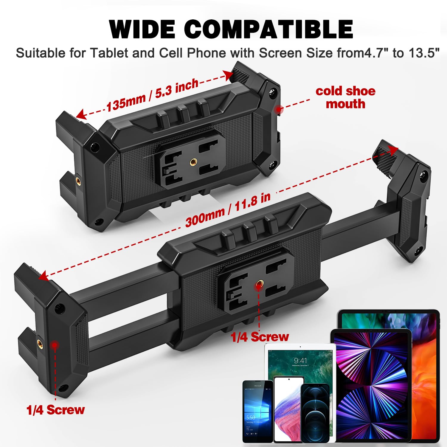 Support Tablette de Microphone, Pieds de Micro Musique Pivotant à 360°, Support de Tablette et Téléphone pour iPad, Pro, Mini, Air 4,7-13,5 Pouces Tablette Téléphone