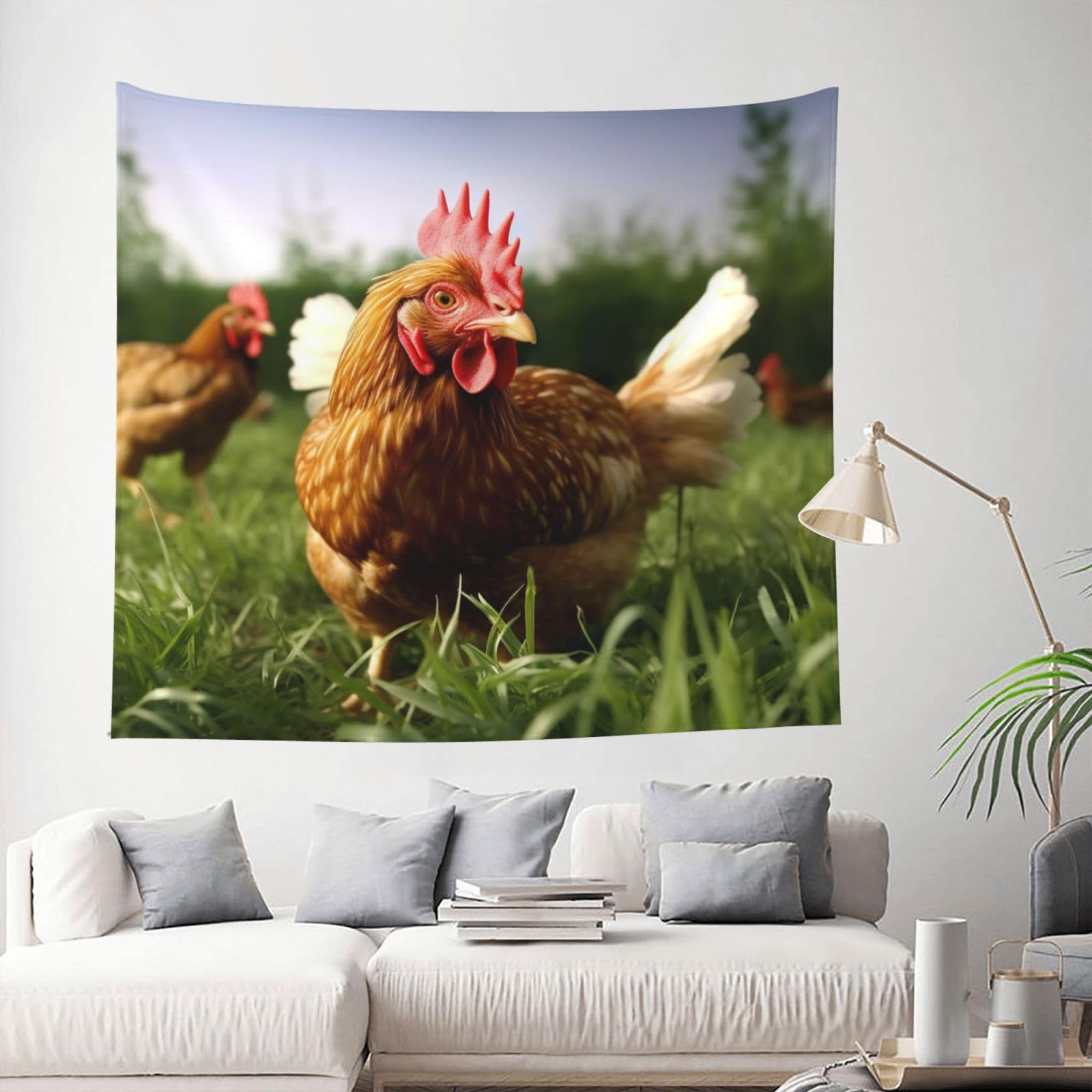 MXDLKSWPOH Tapestry 152x130 cm Art Wall Hanging for Living Room Modern Soft Aesthetic Tapestries Poster Funny Chicken Grass Tapestry Home Decoration Large Wall Tapestries for Bedroom Dorm Decor