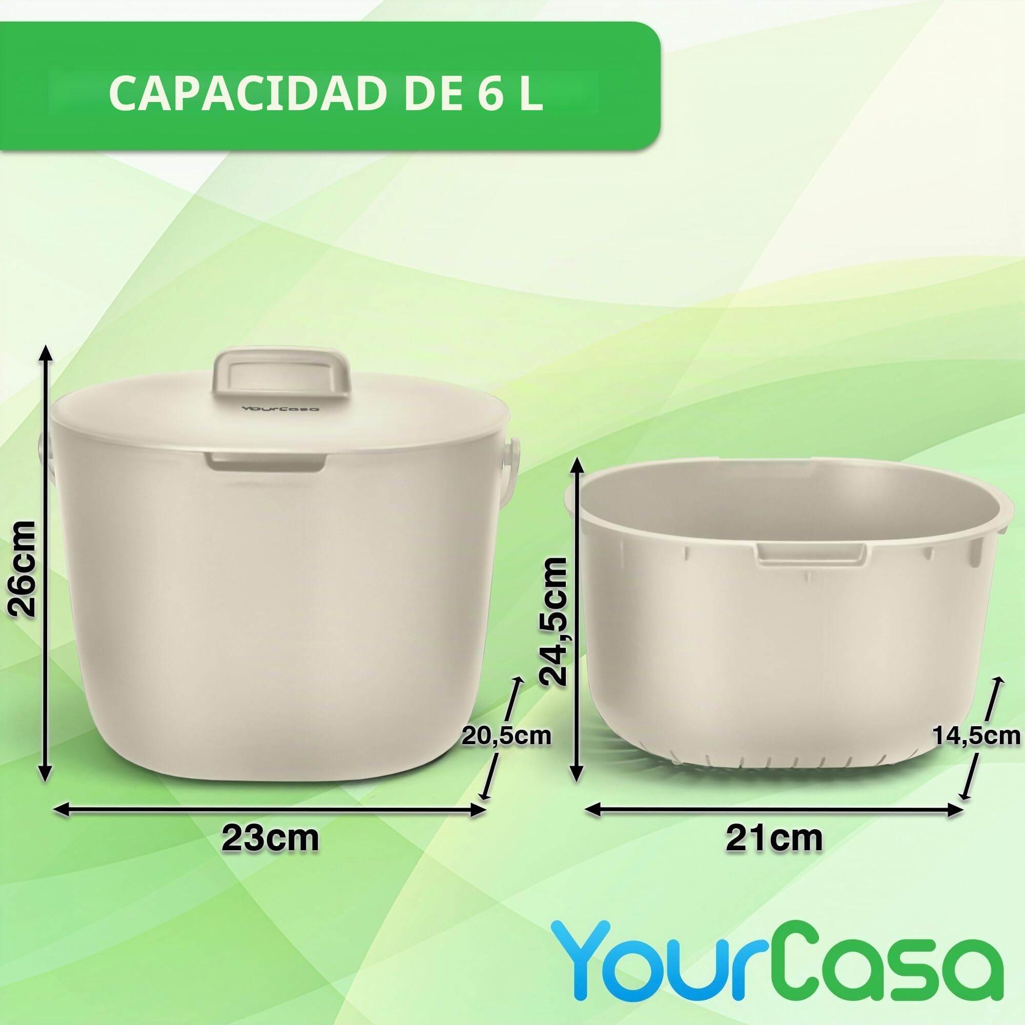 YourCasa Cubo Basura pequeño 6L - Cubo Basura organica con tamiz y Tapa - Cubo organico Cocina - compostador Cocina Cubo Basura organica pequeño Basura organica Cocina (Creme)