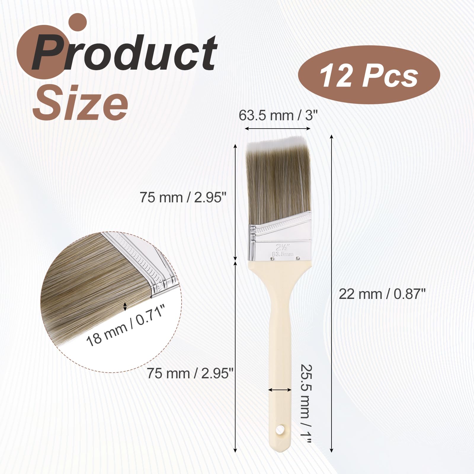 QUARKZMAN 12 Pz Pennelli Da Pittura 3", Pennello Angolare Lungo 12.4" Setole Sintetiche PET Con Manico In Legno, Pennello Senza Scheggiature Strumento Per Pittura Per Vernici Latex, Grigio