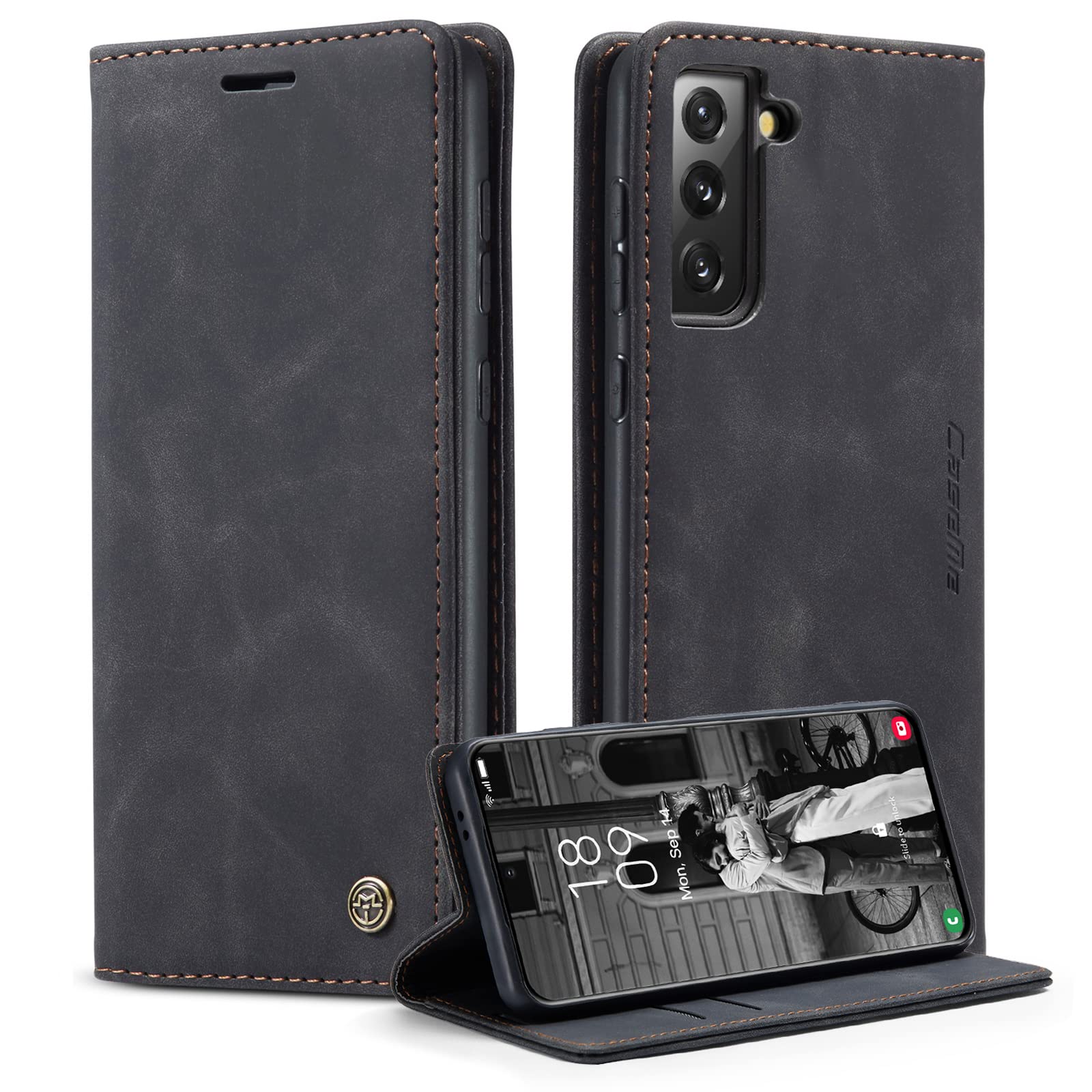 Cracedily for Samsung Galaxy S21 Case, Flip Wallet Leather Case with Card Holder Magnetic Closure Shockproof Kickstand Protective Phone Cases Cover for Samsung S21,Black