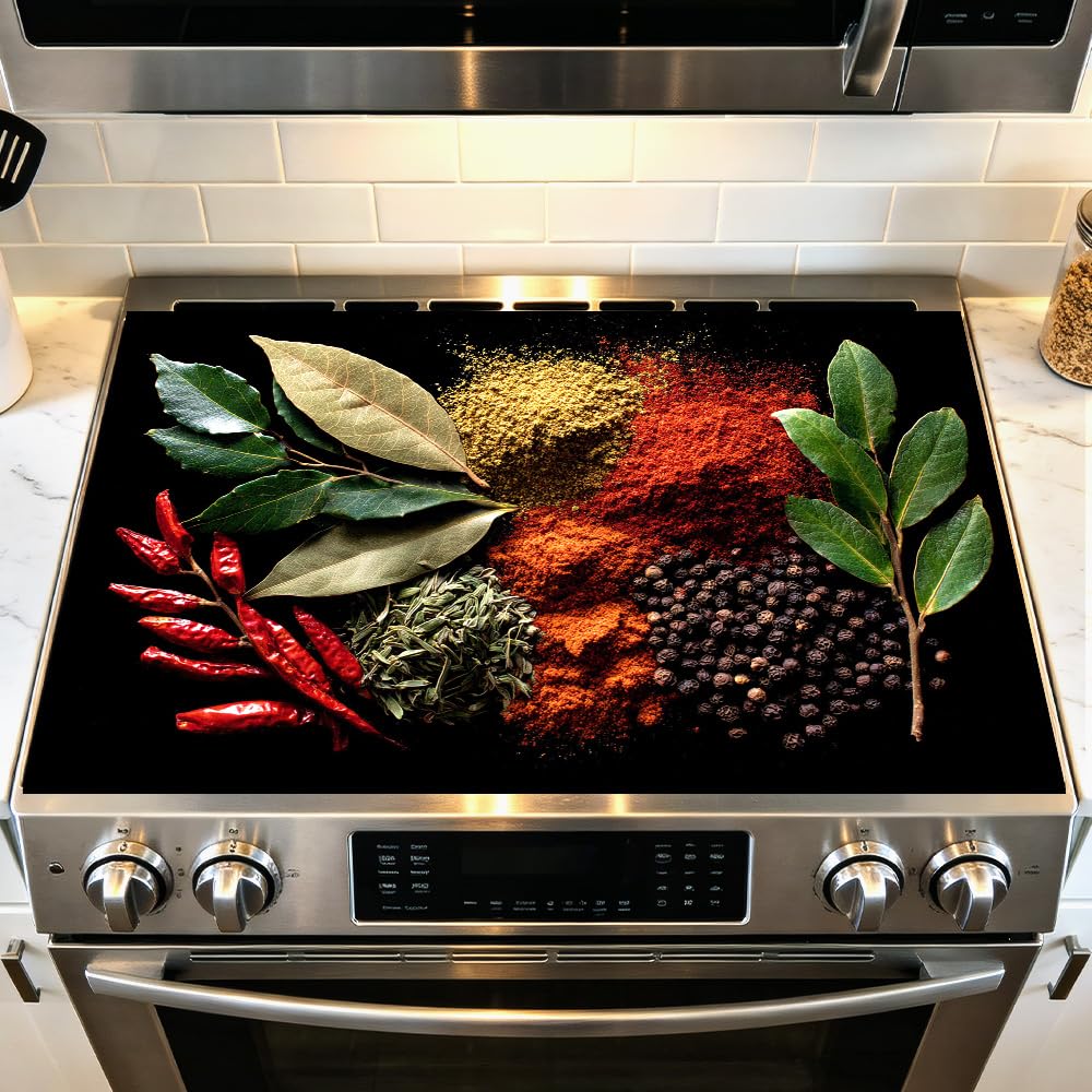 Spices and Herbs Stove Top Cover, Glass Cooktop, 28x20 in