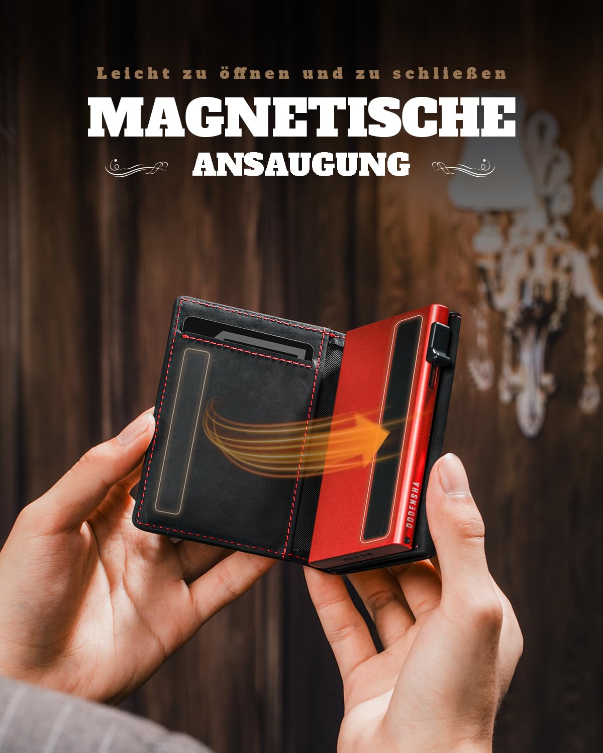 DODENSHA MagSnap Geldbörse Herren I Slim Wallet mit Münzfach I Wallets for Men für 10+ Karten I Magnetischer Verschluss portmonee Herren Slim I RFID Schutz I SchwarzRot