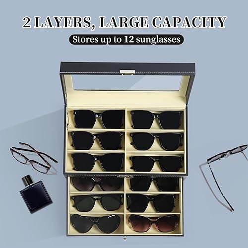 Miniatura 4 de AUTOARK Organizador de cuero de 12 piezas para lentes y gafas de sol cajón con cerradura para cajones color negro AW-023