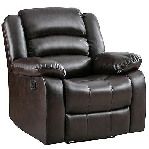 Faux Leather Reclining Chair with Overstuffed Arm and Back, Dark Brown